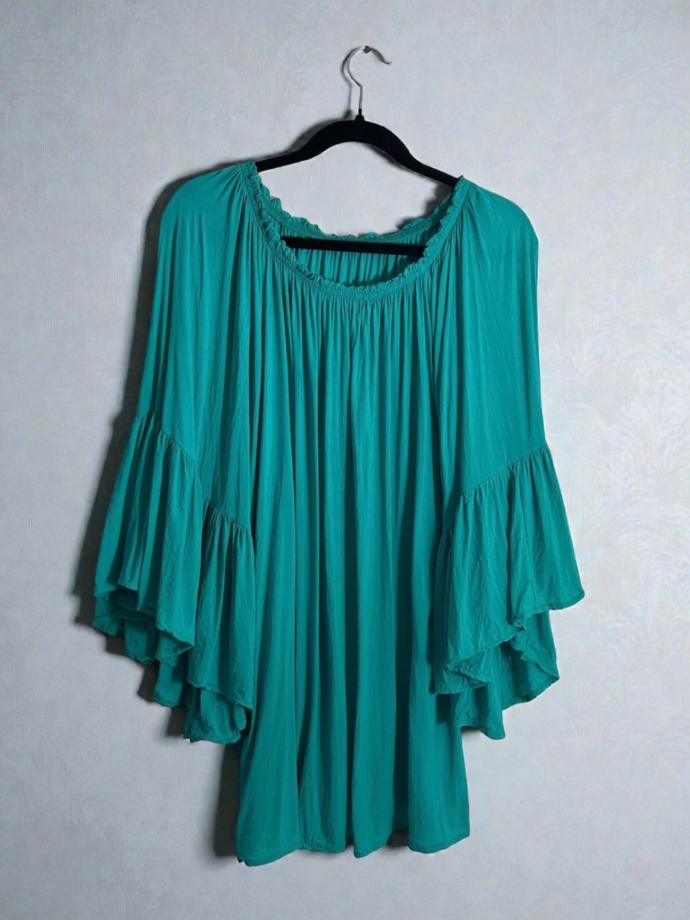 Women's Altered State Bell Sleeve Off Shoulder Tunic Blouse Boho Teal One Size